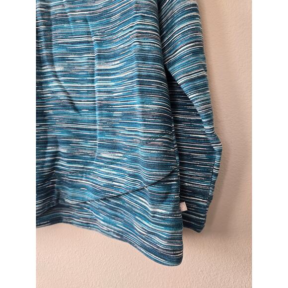T by Talbots Funnel Neck Pullover Blue Striped Sweater Size L Cozy Cute Gorpcore - Picture 2 of 7